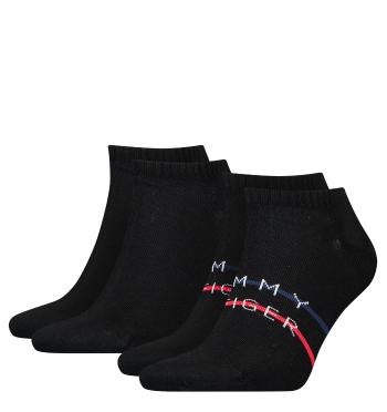 TOMMY HILFIGER - 2PACK Tommy stripe logo black členkové ponožky -43-46