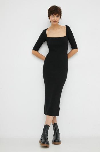 Šaty s prímesou vlny Calvin Klein čierna farba, midi, priliehavá