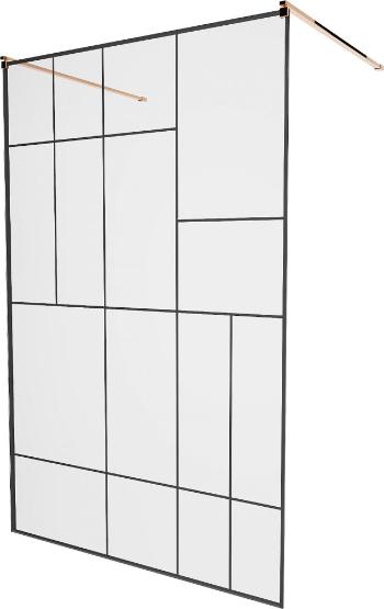 MEXEN/S - KIOTO samostatne stojaca sprchová zástena 120 x 200 cm, transparent/čierna vzor 8 mm, ružové zlato 800-120-002-60-78