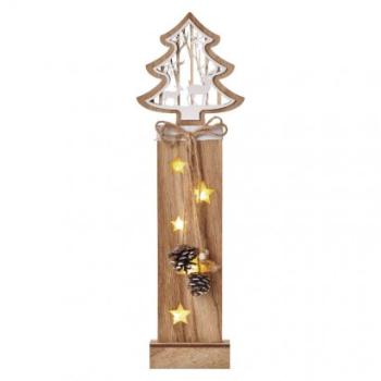 LED vianočný strom drevený, 48 cm, 2x AA, vnútorný, teplá biela, časovač