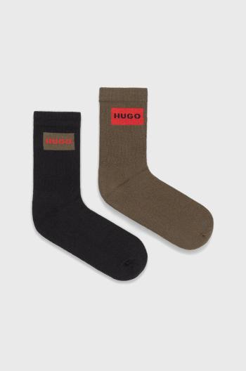 Ponožky HUGO (2-pak) pánske, zelená farba