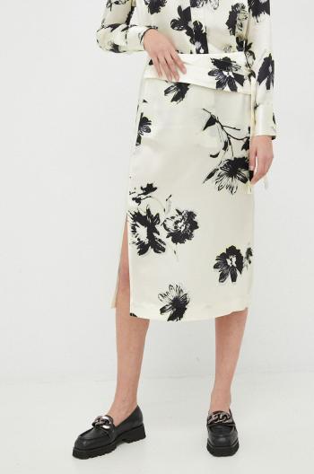 Sukňa Calvin Klein béžová farba, midi, rovný strih