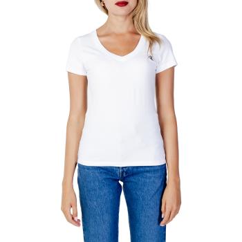 Calvin Klein Jeans  EMBROIDERY STRETCH V-NECK J20J213716  Tričká s krátkym rukávom Biela