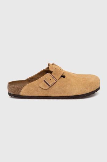 Semišové šľapky Birkenstock Boston pánske, béžová farba, 1026181