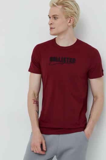 Bavlnené tričko Hollister Co. bordová farba, s nášivkou