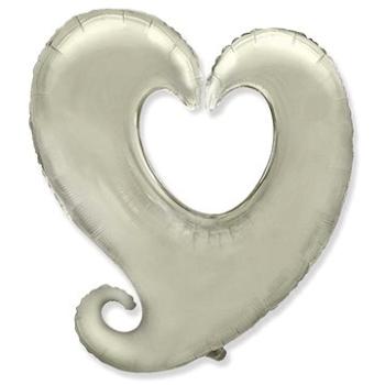 Balón fóliový srdce zatočené – strieborné  90 cm (8595596314966)