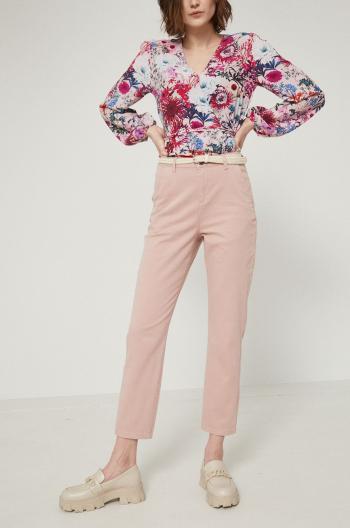 Nohavice Medicine dámske, ružová farba, rovné, vysoký pás