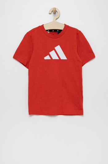 Detské bavlnené tričko adidas Performance HG8863 červená farba, melanžový