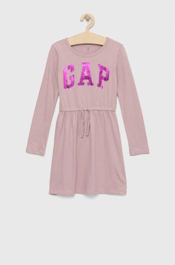 Dievčenské bavlnené šaty GAP ružová farba, mini, áčkový strih