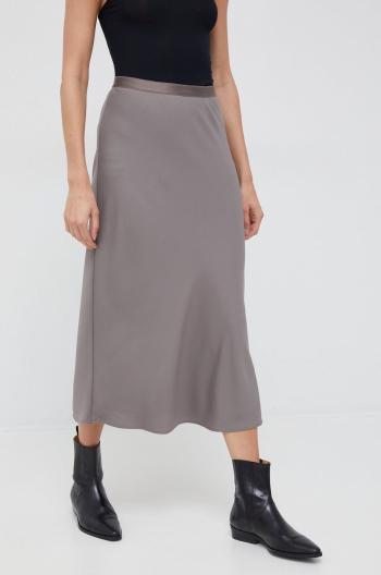 Sukňa Calvin Klein šedá farba, midi, áčkový strih