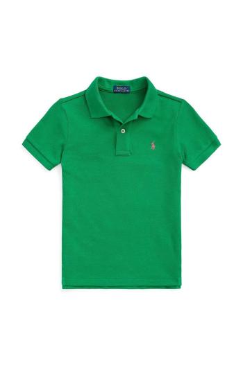 Detská bavlenná polokošeľa Polo Ralph Lauren zelená farba, jednofarebný