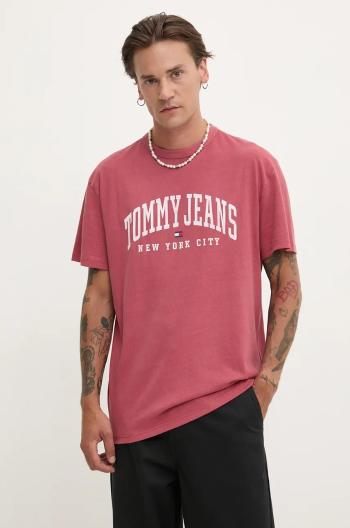 Bavlnené tričko Tommy Jeans pánske, červená farba, s potlačou, DM0DM19699