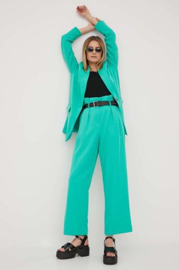 Nohavice Vero Moda dámske, zelená farba, rovné, vysoký pás
