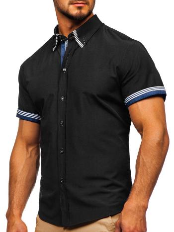 Čierna pánska košeľa s krátkymi rukávmi BOLF 2911