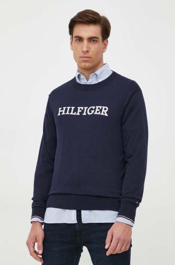 Bavlnený sveter Tommy Hilfiger tmavomodrá farba, tenký