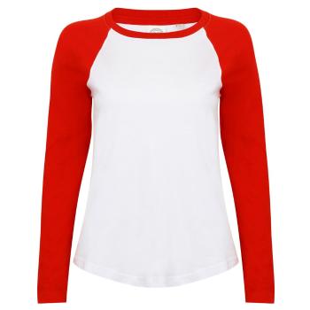 SF (Skinnifit) Dámske dvojfarebné tričko s dlhým rukávom - Biela / červená | XS