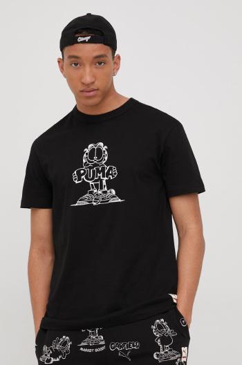 Bavlnené tričko Puma Puma X Garfield 534433 čierna farba, s potlačou