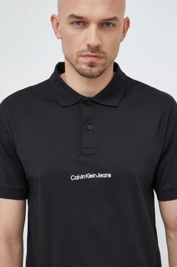 Bavlnené polo tričko Calvin Klein Jeans čierna farba, jednofarebné