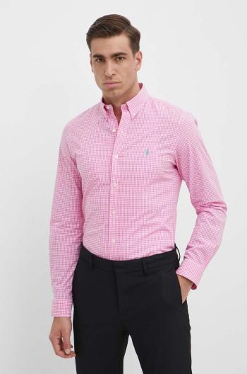 Košeľa Polo Ralph Lauren pánska, ružová farba, slim, s golierom button-down, 710929345