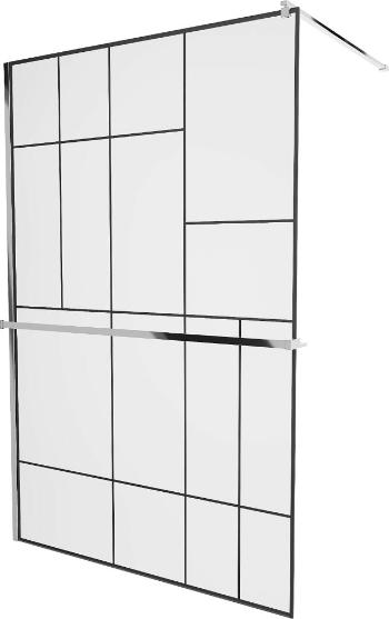MEXEN/S - KIOTO Sprchová zástena WALK-IN s poličkou a držiakom uterákov 70 x 200 cm, transparent/čierna 8 mm, chróm 800-070-121-01-78