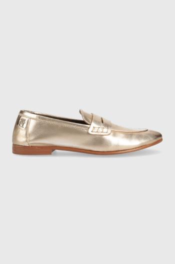 Kožené mokasíny Tommy Hilfiger TH LOAFER GOLDEN dámske, zlatá farba, na plochom podpätku, FW0FW06992