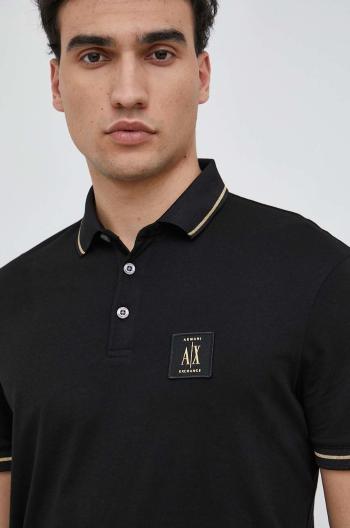 Bavlnené polo tričko Armani Exchange čierna farba, s nášivkou