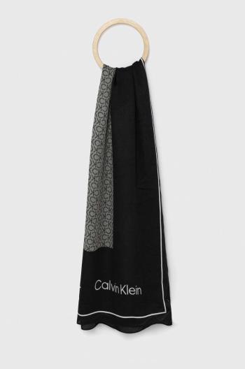Šatka Calvin Klein dámska, čierna farba, vzorovaná