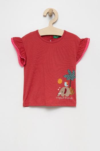 Detské bavlnené tričko United Colors of Benetton červená farba,