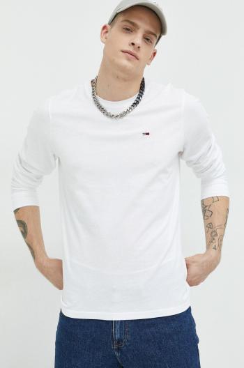 Bavlnené tričko s dlhým rukávom Tommy Jeans biela farba, jednofarebné