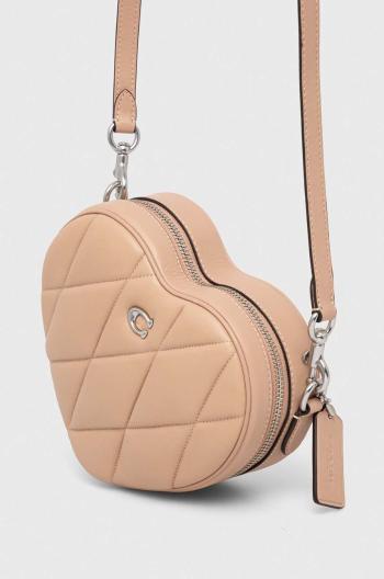 Kožená kabelka Coach Heart Crossbody béžová farba