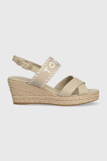 Sandále Tommy Hilfiger SEASONAL WEBBING MID WEDGE dámske, béžová farba, na kline, FW0FW07091