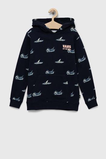 Detská bavlnená mikina Vans SHARK FIN PO dress blues tmavomodrá farba, s kapucňou, vzorovaná