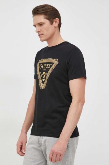 Bavlnené tričko Guess čierna farba, s potlačou