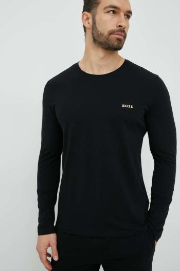 Tričko s dlhým rukávom BOSS čierna farba, jednofarebné