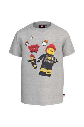 Detské bavlnené tričko Lego City šedá farba, s potlačou