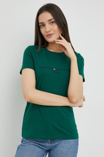 Bavlnené tričko Tommy Hilfiger , zelená farba