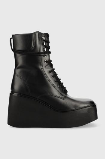 Kožené členkové topánky Kurt Geiger London Stately Lace Up Boot dámske, čierna farba, na kline, 9318800109