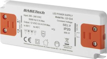 Basetech LD-12-6 napájací zdroj pre LED  konštantné napätie 6 W 0.5 A  schválenie nábytku, prepätia, montáž na nehorľavo