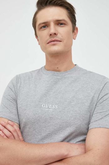 Bavlnené tričko Guess šedá farba, s nášivkou