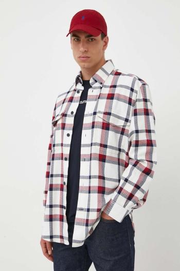 Bavlnená košeľa Tommy Hilfiger pánska, biela farba, voľný strih, s golierom button-down