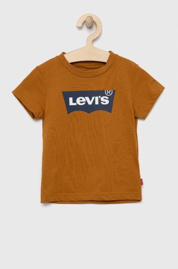 Detské bavlnené tričko Levi's hnedá farba, s potlačou