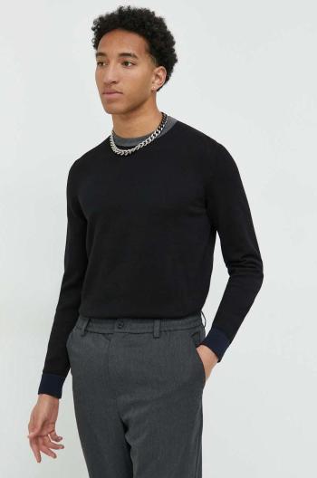Bavlnený sveter HUGO pánsky, čierna farba, tenký
