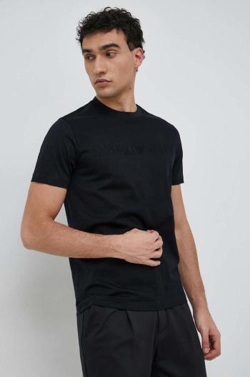 Bavlnené tričko Emporio Armani tmavomodrá farba, s nášivkou