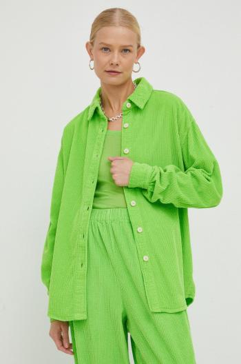 Bavlnená košeľa American Vintage dámska, zelená farba, voľný strih, s klasickým golierom