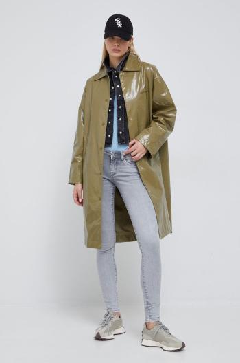 Nepremokavý kabát Calvin Klein Jeans dámsky, zelená farba, prechodný,
