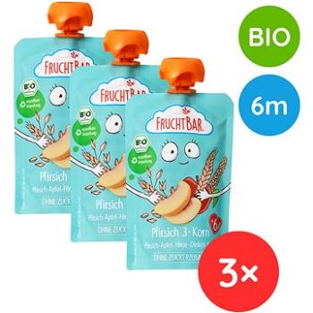 FruchtBar BIO 100 % recyklovateľná ovocná kapsička s jablkom, broskyňou, marhuľami a ovsom 3× 100 g (8594205750065)