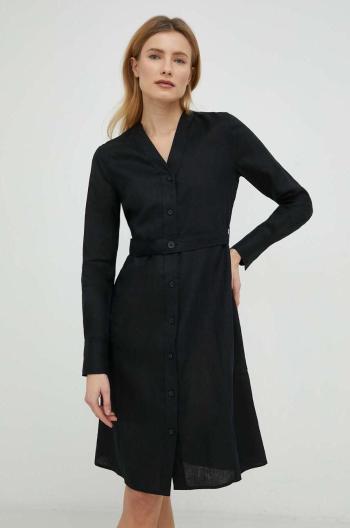 Ľanové šaty Calvin Klein čierna farba, mini, rovný strih