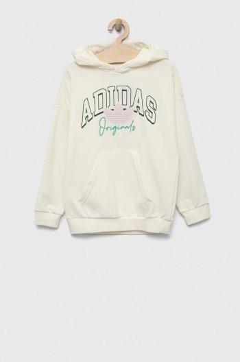 Detská mikina adidas Originals béžová farba, s kapucňou, s potlačou