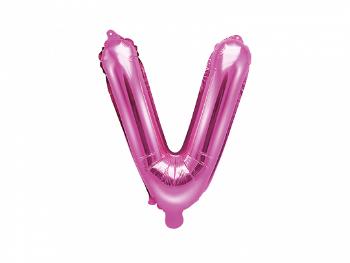 PartyDeco Fóliový balón Mini - Písmeno V 35 cm ružový