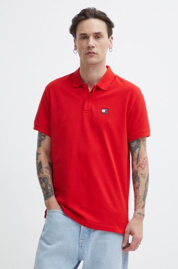 Bavlnené polo tričko Tommy Jeans červená farba, jednofarebný, DM0DM18314